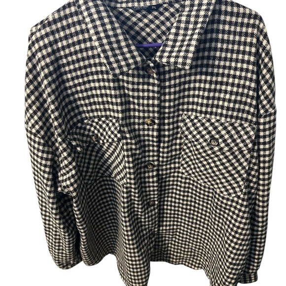 SHEIN cream and brown checkered button down thick long sleeve with pockets 2x - Picture 1 of 5
